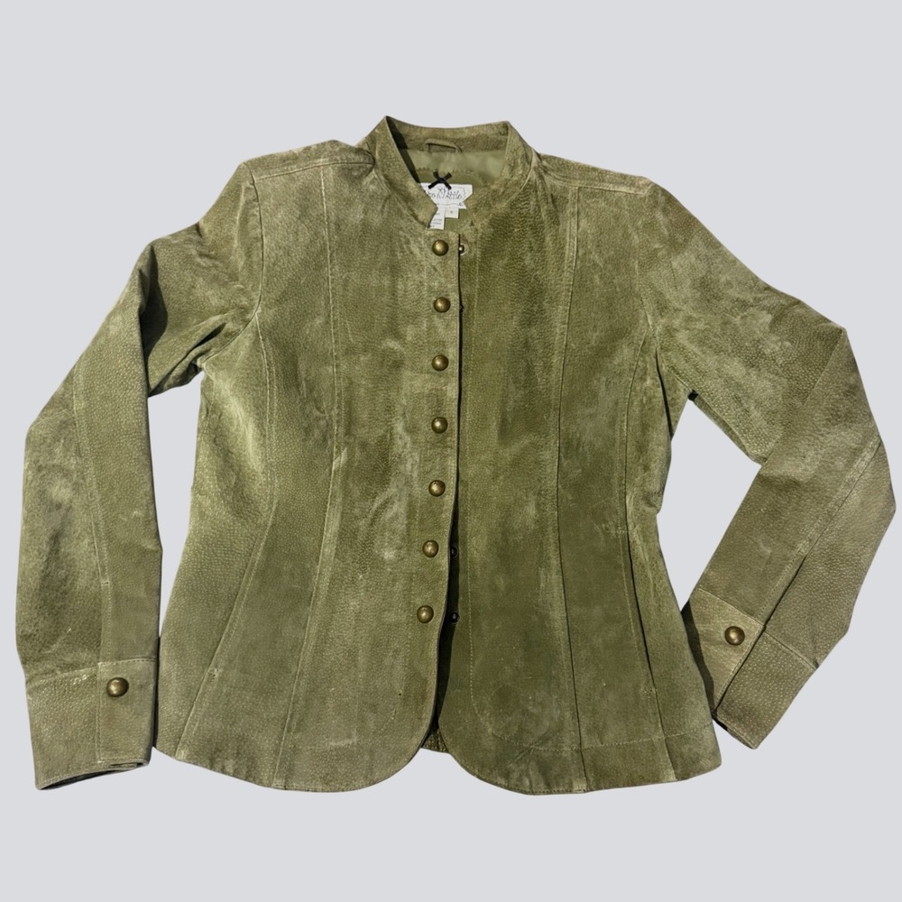 VTG Live A Little Green Suede Leather Jacket Womens S Tailored Western Boho 90s